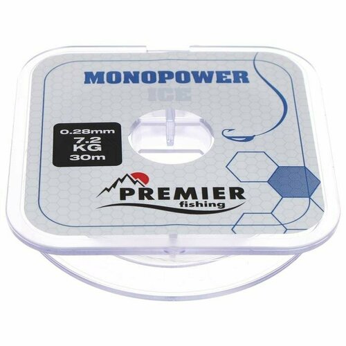 фото Леска premier fishing monopower ice, диаметр 0.28 мм, тест 7.2 кг, 30 м, нейлон, прозрачная (комплект из 14 шт)