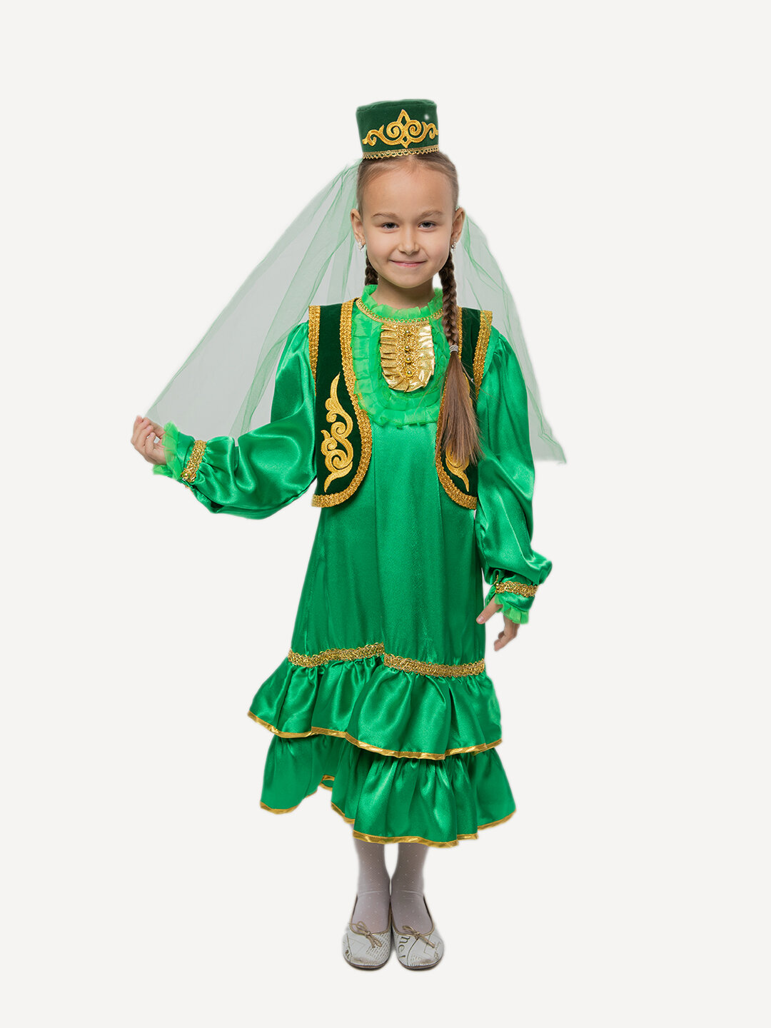 Татарский национальный костюм для девочки, цвет зеленый, 122 размер