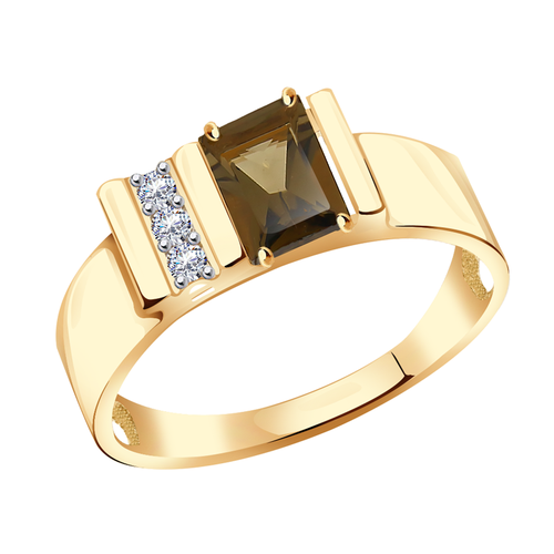 фото Кольцо diamant online, золото, 585 проба, фианит, раухтопаз, размер 18.5, коричневый