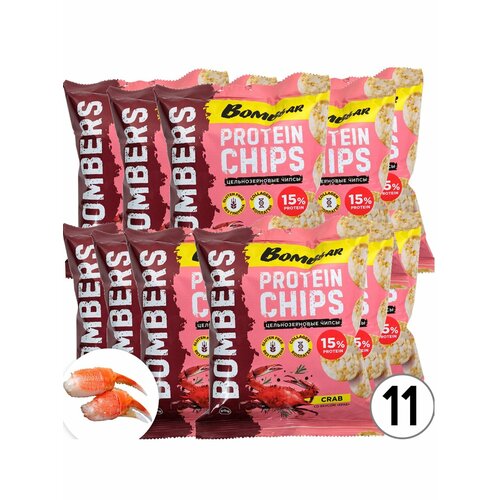 Чипсы Bombbar Protein Chips 11 x 50 г, Краб чипсы лейс 85 г из печи королевский краб