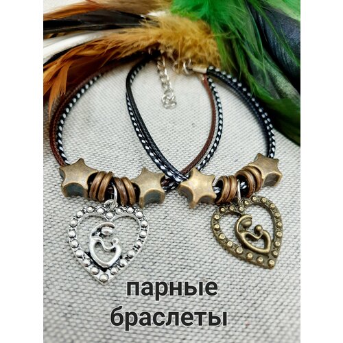 фото Браслет сердечки, металл, 2 шт., размер 17 см, серебряный нет бренда