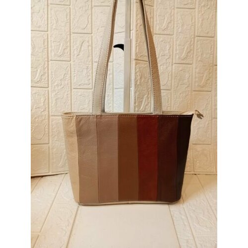 фото Сумка тоут , фактура зернистая, бежевый elena leather bag