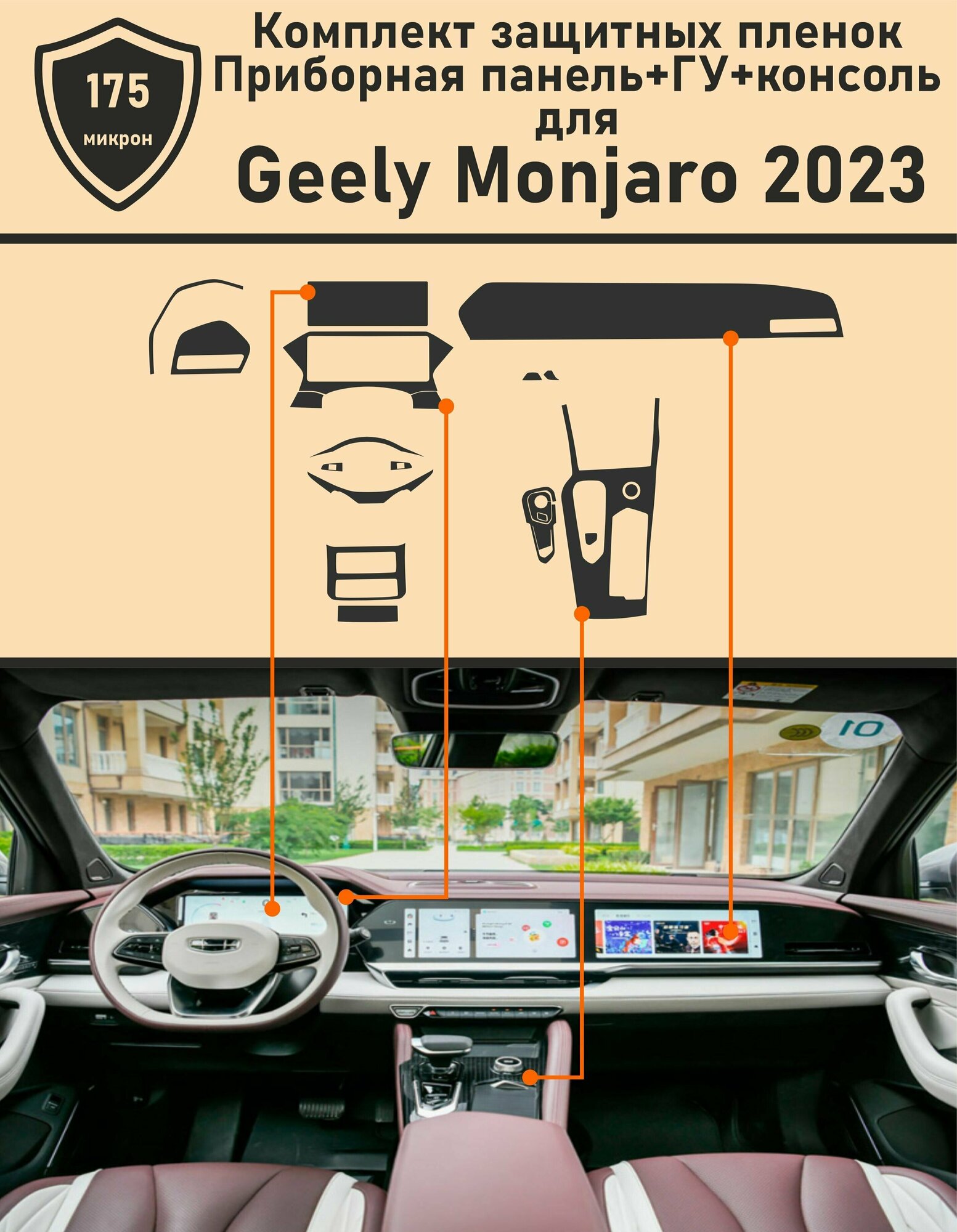 Geely Monjaro 2023/ Комплект матовых защитных пленок Приборная панель+ГУ+Консоль