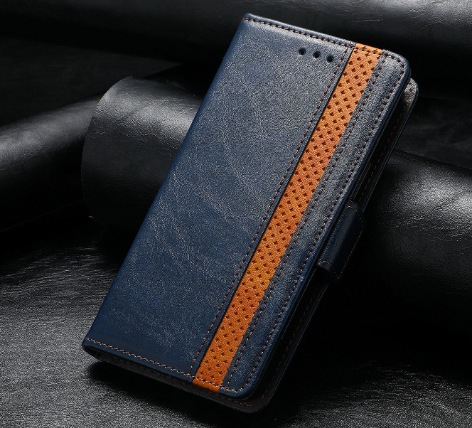 Чехол-книжка из кожи с мульти-подставкой и визитницей для Xiaomi Redmi Note 11 Pro / Note 11 Pro Plus / Note 11E Pro синий — фото 1