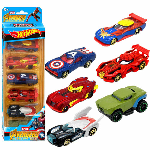 Набор 6 металлических машинок герои Мстители длиной 7-8 см для мальчиков 3686-А 999₽