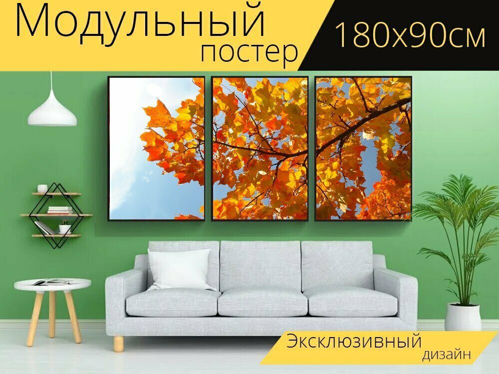 Модульный постер "Листья, падение, осенний цвет" 180 x 90 см. для интерьера