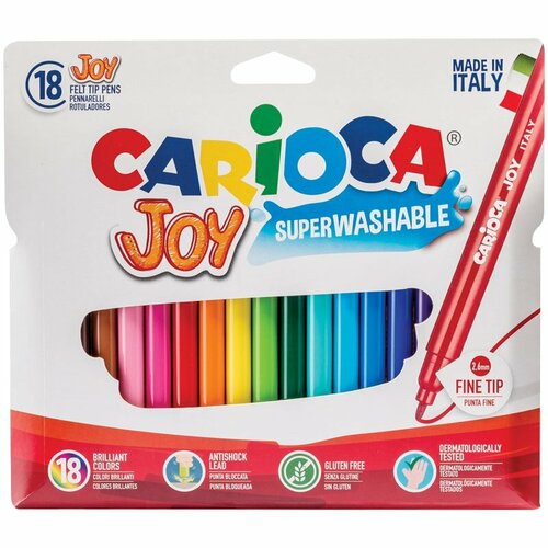 Фломастеры Carioca Joy, 18цв, смываемые, картон, европодвес