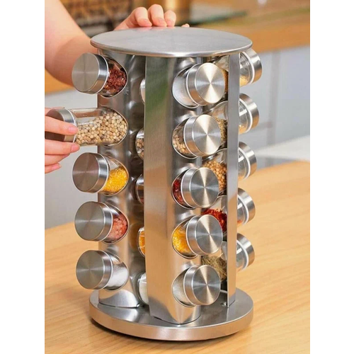 Набор баночек для специй, банки для хранения приправ на вращающейся подставке, 20 шт, серебряный