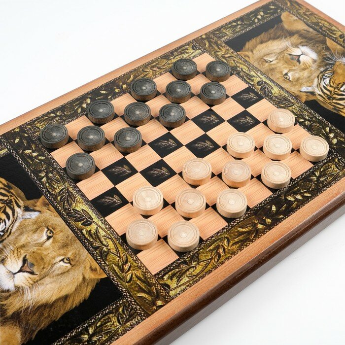 Нарды "Лев и тигр", деревянная доска 60 х 60 см, с полем для игры в шашки 9892227