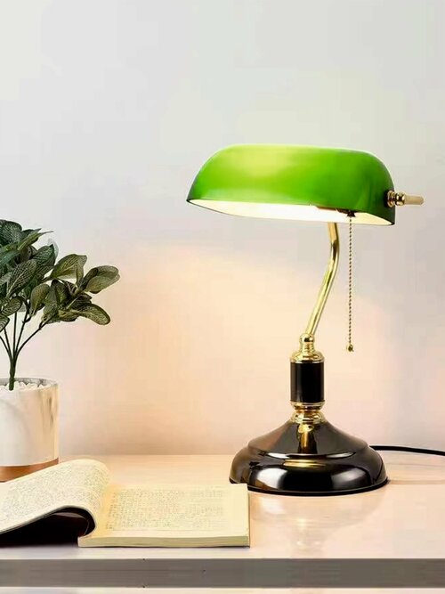 Настольная лампа VertexHome VER-082B, для офиса и кабинета, черный+золотой, E27, 1 лампа, 38х16х16 см