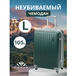 Чемодан на колесах дорожный большой семейный багаж для путешествий l TEVIN размер Л 73 см 105 л легкий 3.8 кг abs (абс) пластик Зеленый темный - изображение