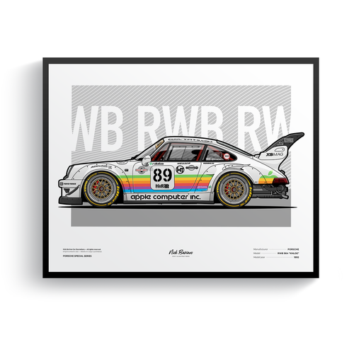 Плакат, картина, постер с авто в раме Porsche 911 (964) RWB 