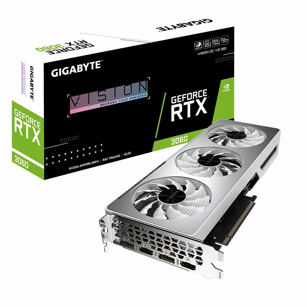 Видеокарта Gigabyte RTX3060 VISION OC V2 12GB GDDR6 192-bit 2xHDMI 2xDP 3FAN RTL