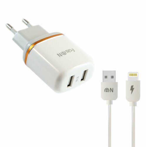 Блок питания сетевой 2 USB FaisON C-23, MAGIK, 2100mA, 10Вт, кабель 8 pin, цвет: белый