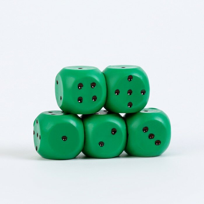 Набор игральных кубиков, 5 шт, 1.5х1.5 см , зеленые