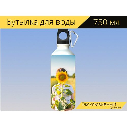 фото Бутылка фляга для воды "девочка, пейзаж, обои для рабочего стола" 750 мл. с карабином и принтом lotsprints