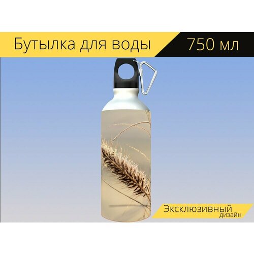 Бутылка фляга для воды "Трава, травы, природа" 750 мл. с карабином и принтом