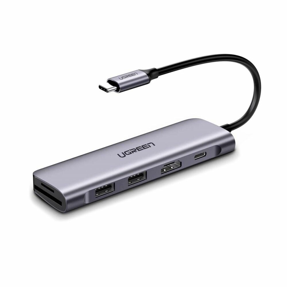 Хаб UGREEN CM195 USB-C to 2 Ports USB3.0-A Hub + HDMI + TF/SD with PD Power Suppl