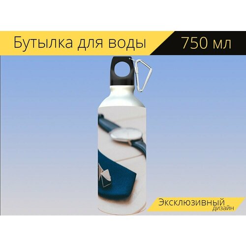 фото Бутылка фляга для воды "запонки, галстук, смотреть" 750 мл. с карабином и принтом lotsprints