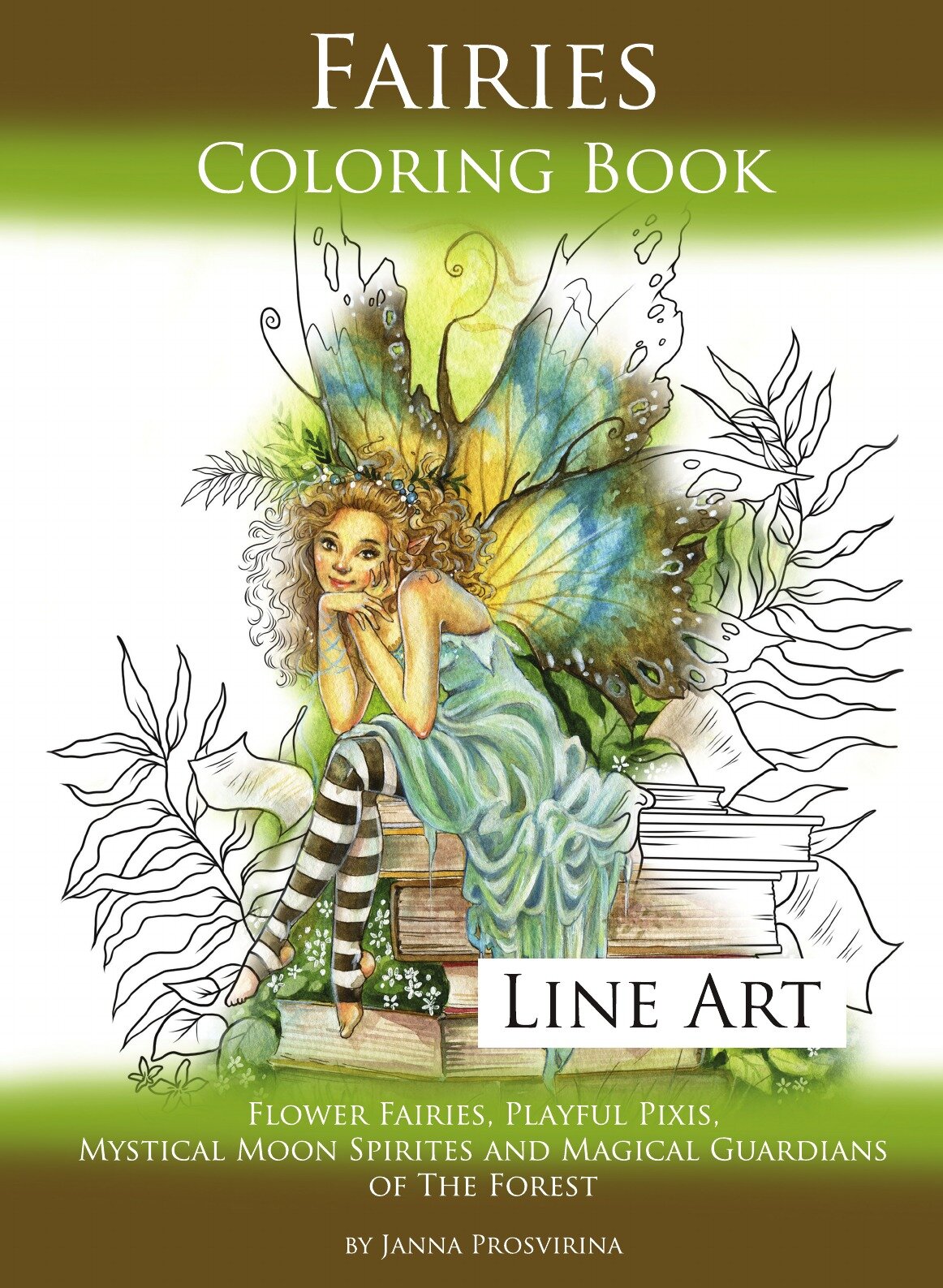 Fairies Coloring Book Line Art. Flower Fairies, Playful Pixis, Mystical Moon Spirites and Magical Guardians of the Forest