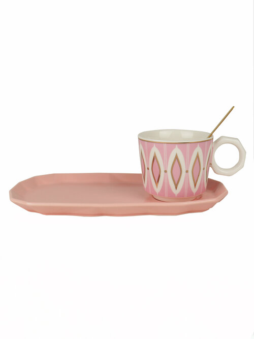 Набор посуды Ihome, Узоры 680091-1, кружка 200мл, блюдце, ложка, розовый
