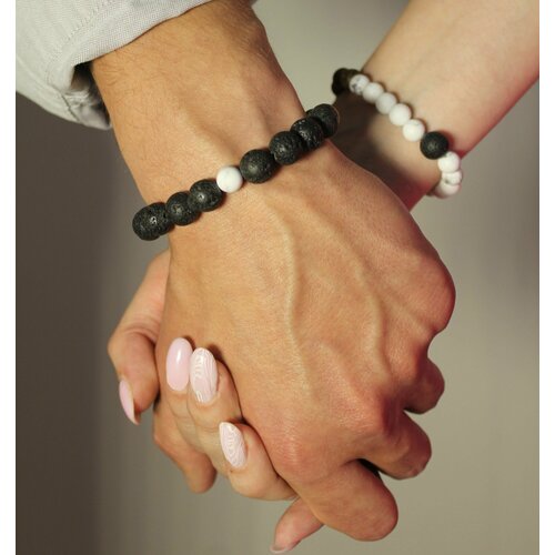 Браслет, дерево, вулканическая лава, 2 шт., коричневый, черный, белый