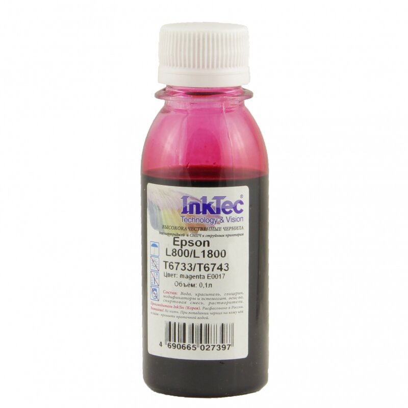 Чернила InkTec (E0017) для Epson L800/L1800 (T6733/ T6743), M, 0,1 л. (ориг.фасовка)