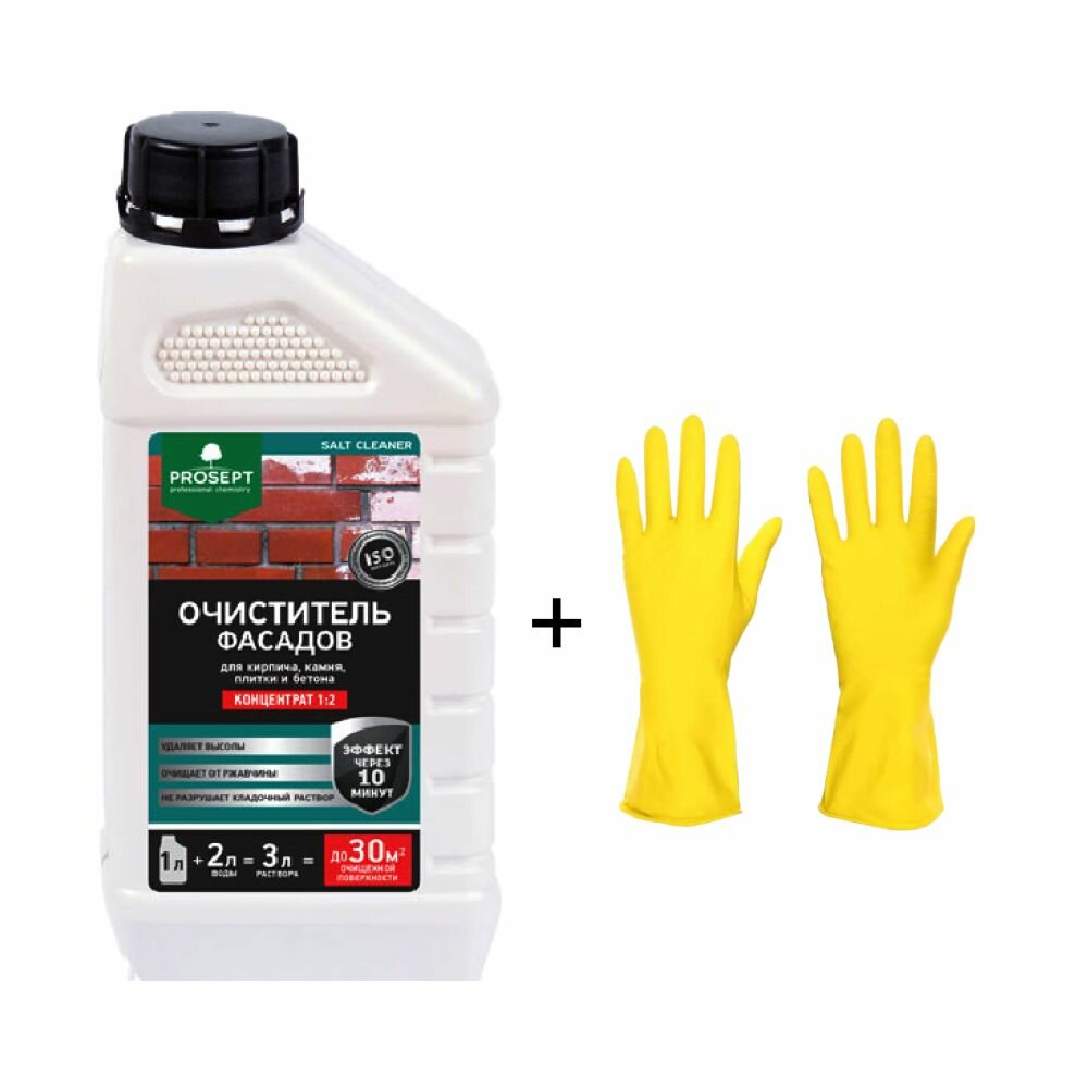 Очиститель фасадов PROSEPT SALT CLEANER концентрат 1:2 1 литр + перчатки для защиты рук