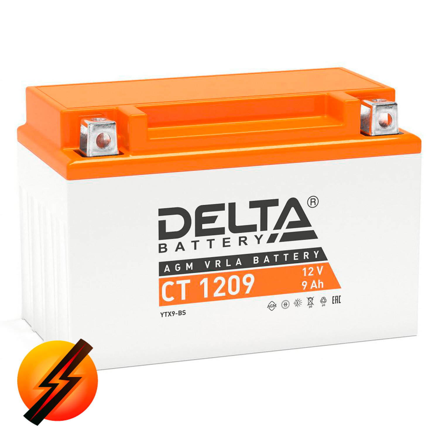 Аккумулятор мотоциклетный Delta CT1209 YTX9-BS 12V 9Ah AGM(залит и готов к применению)