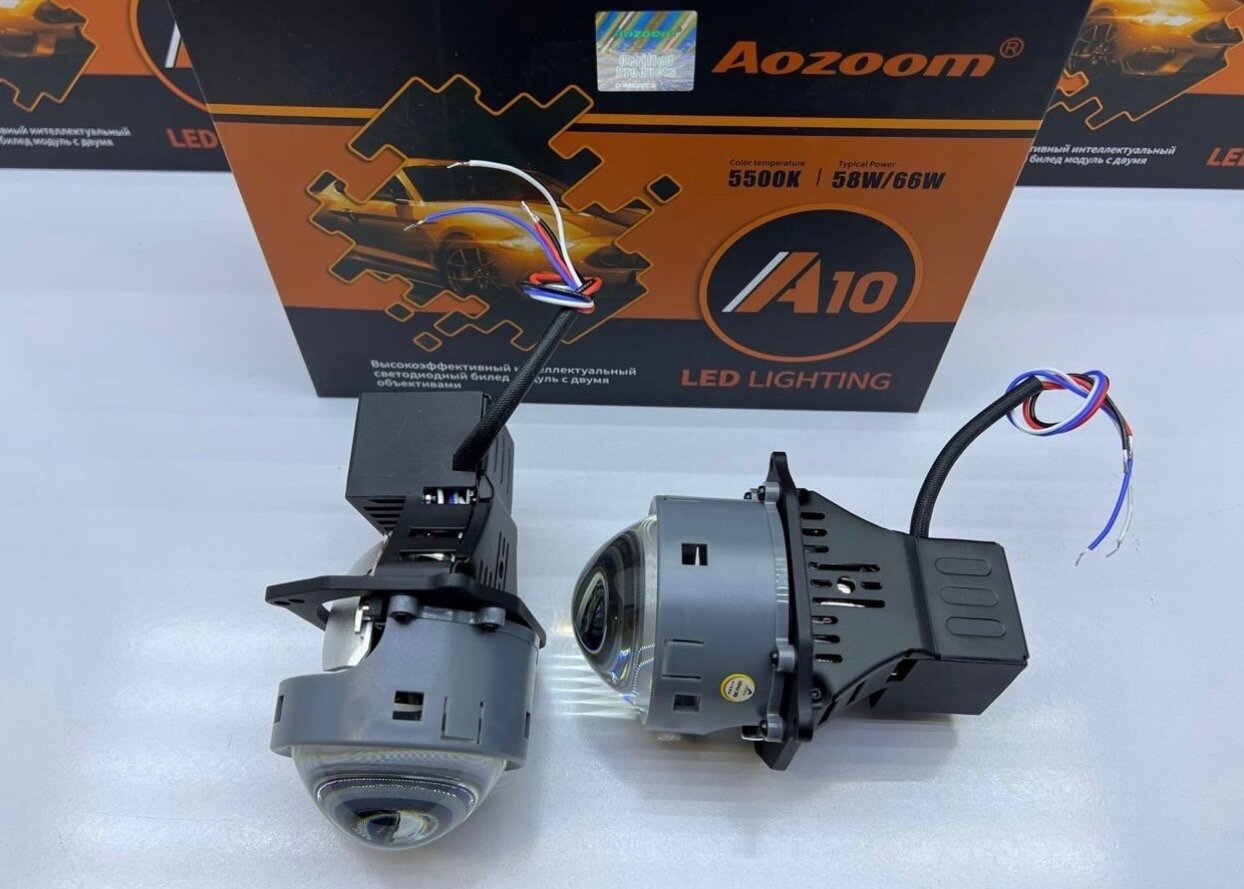 Светодиодные би лед линзы Aozoom A10 Unicorn комплект для фар автомобилей модуль bi led Аозум — фото 7