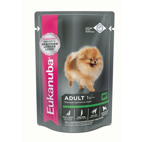 Eukanuba Adult All Breed влажный рацион с говядиной в соусе для взрослых собак, 24шт. х 100г