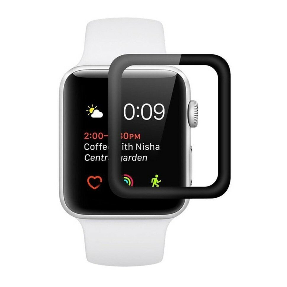 Защитное стекло 3D для Apple Watch Series 3 / 2 / 1 (38мм) (черный)