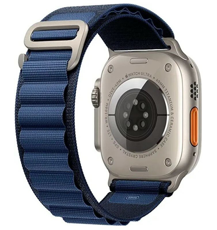 Ремешок на руку для Apple Watch 42/44/45/49 мм, тканевый, синий