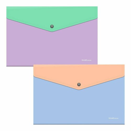 Папка-конверт на кнопке А4, 180 мкм, ErichKrause Matt Pastel Bloom, дополнительный карман. непрозрачная, микс(12 шт.) папка конверт на кнопке а4 160 мкм erichkrause matt vivid матовая фиолетовая