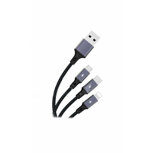 Кабель Azeada PD-B52th для смартфона, USB - 3 в 1, 120 см, 5A, цвет черный, 1 шт сзу usb lightning 1 5a af 733