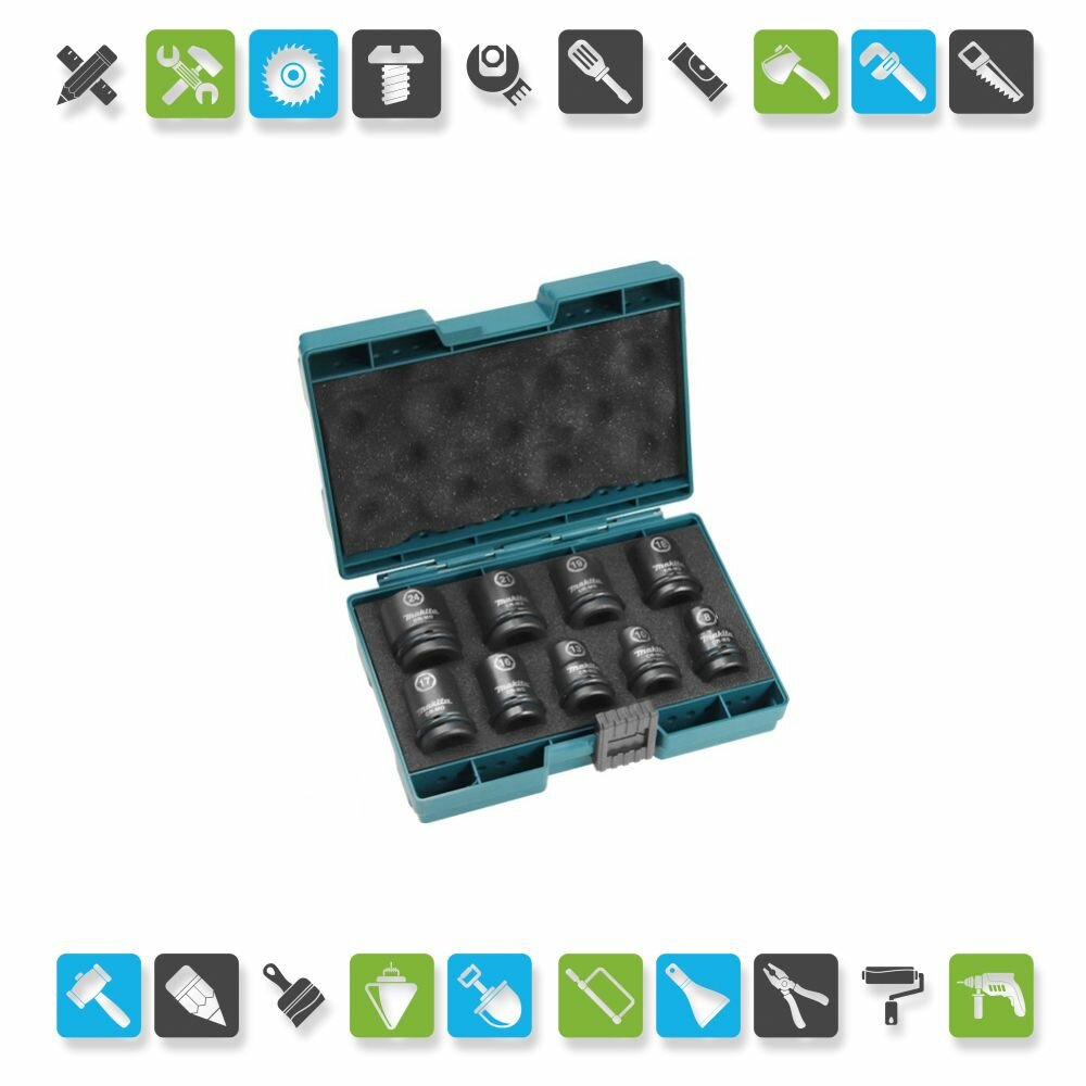 Набор головок ударных Makita Impact Black 1/2" 9шт (8,10,13,16,17,18,19,21,24 мм) E-16564 - фото №5