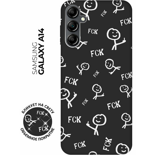 Матовый чехол Fck Pattern W для Samsung Galaxy A14 / Самсунг А14 с 3D эффектом черный матовый чехол fck pattern w для samsung galaxy s8 самсунг с8 с 3d эффектом черный