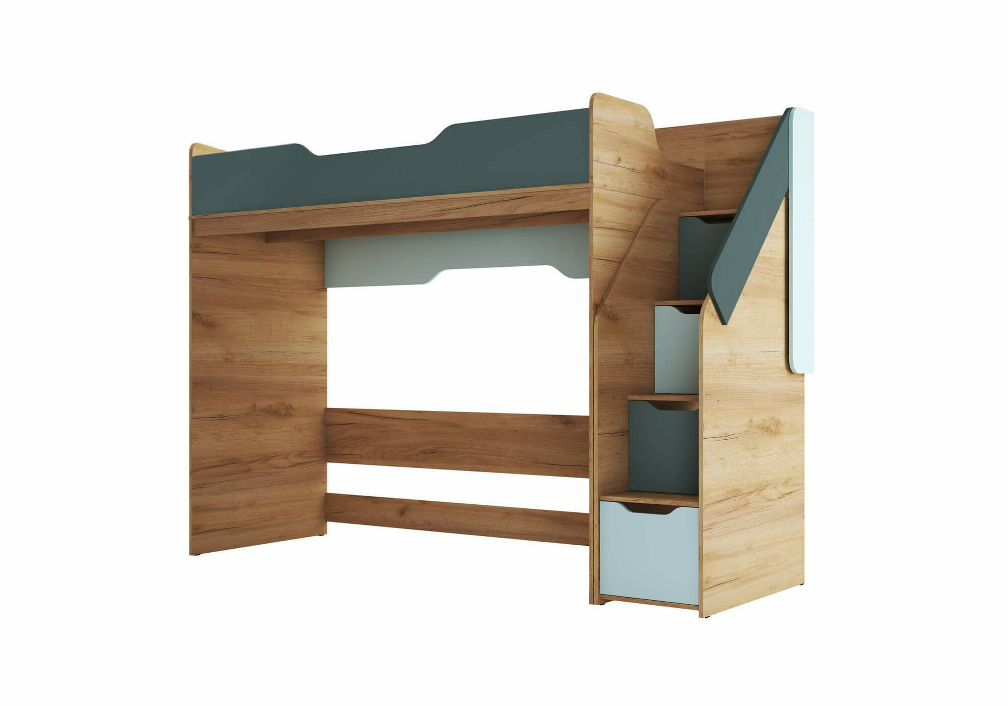 фото Кровать-чердак RICH КР-001 (МК Стиль) цвет Дуб Крафт золотой/Мята/Сумеречный голубой