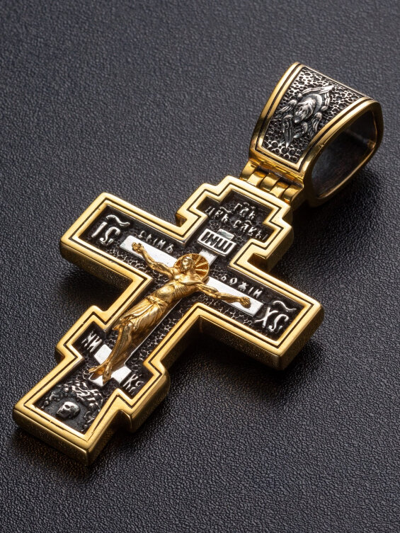 Крестик Angelskaya925 Крест серебряный мужской кулон подвеска серебро для мужчин, серебро, 925 проба, золочение, чернение