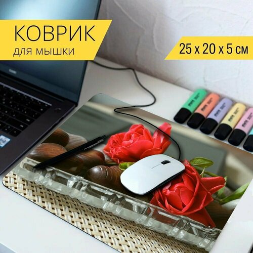 Коврик для мыши с принтом Шоколадные конфеты, сердца, сердце 25x20см.