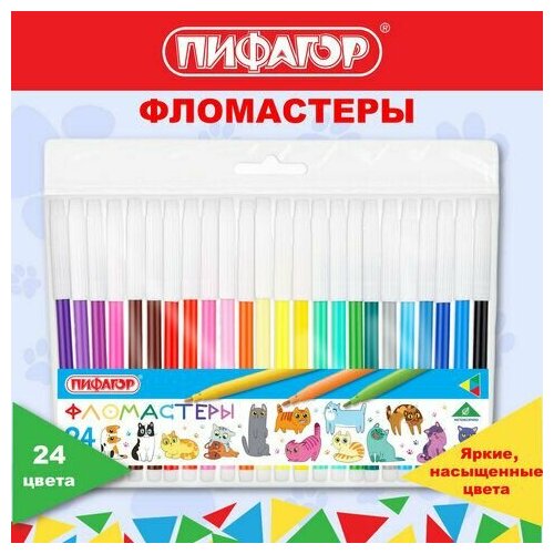 фото Фломастеры пифагор "веселые питомцы", 24 цвета, невентилируемый колпачок, 152454