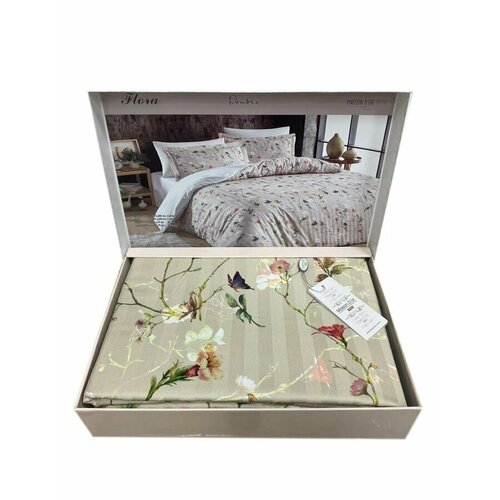 Постельное белье Maison Dor FLORA хлопковый сатин евро бежевый, размер евростандарт