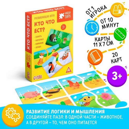 Развивающая игра «Найди пару. Кто что ест?», 40 элементов, 3+ развивающая игра найди пару кто где живет 40 элементов