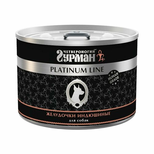Корм влажный (консервы) Четвероногий Гурман Platinum Line для взрослых собак всех пород, в желе, желудочки индюшиные, 525 г х 6 шт