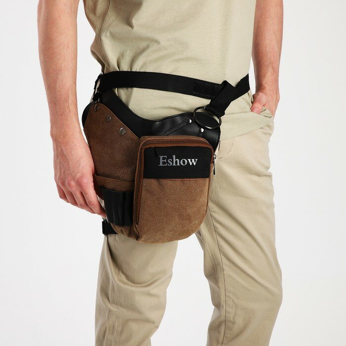Поясная сумка на молнии 3 наружных кармана зацеп на бедро цвет коричневый