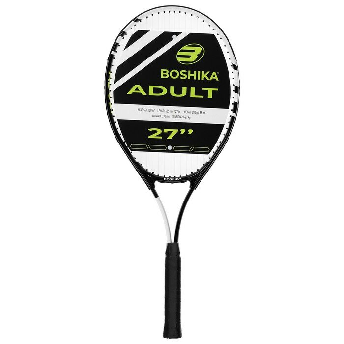Ракетка для большого тенниса BOSHIKA ADULT, алюминий, 27', цвет чёрно-белый