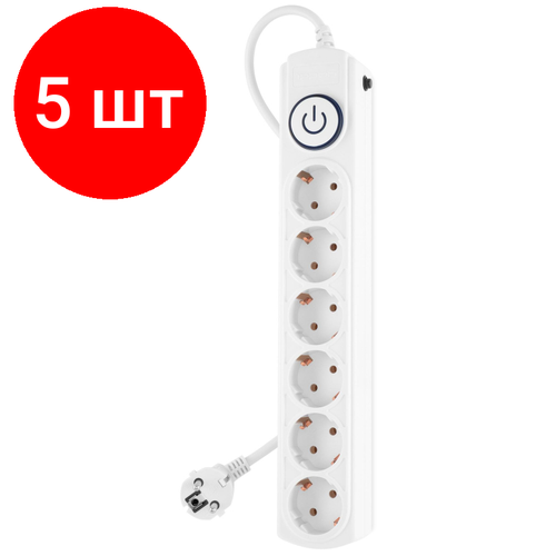 сетевой фильтр ippon bk 6 eu 3 16 w 3м 6 розеток коробка белый Комплект 5 штук, Сетевой фильтр Ippon BK-6-EU-3-10-W 3м (6 розеток) белый (1804738)