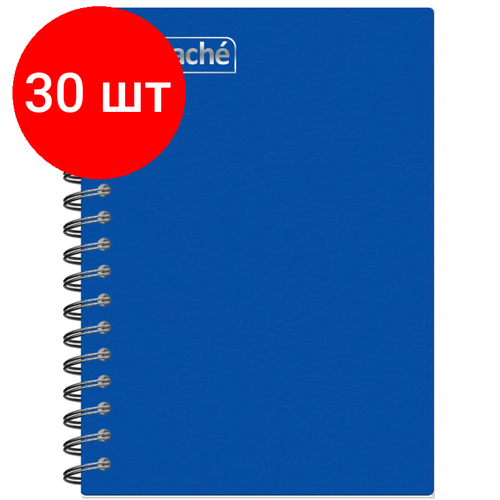 Комплект 30 штук, Блокнот А6.60л, гребень слева, обл. пластик, клетка, Attache Plastic, синий