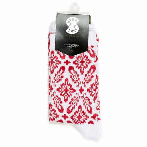 Носки Super socks Новогодние носочки, размер 40-45, белый, красный