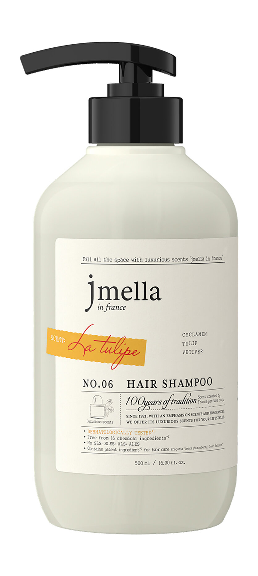 JMELLA Шампунь для волос "Тюльпан, альпийская фиалка, ветивер", 500 мл